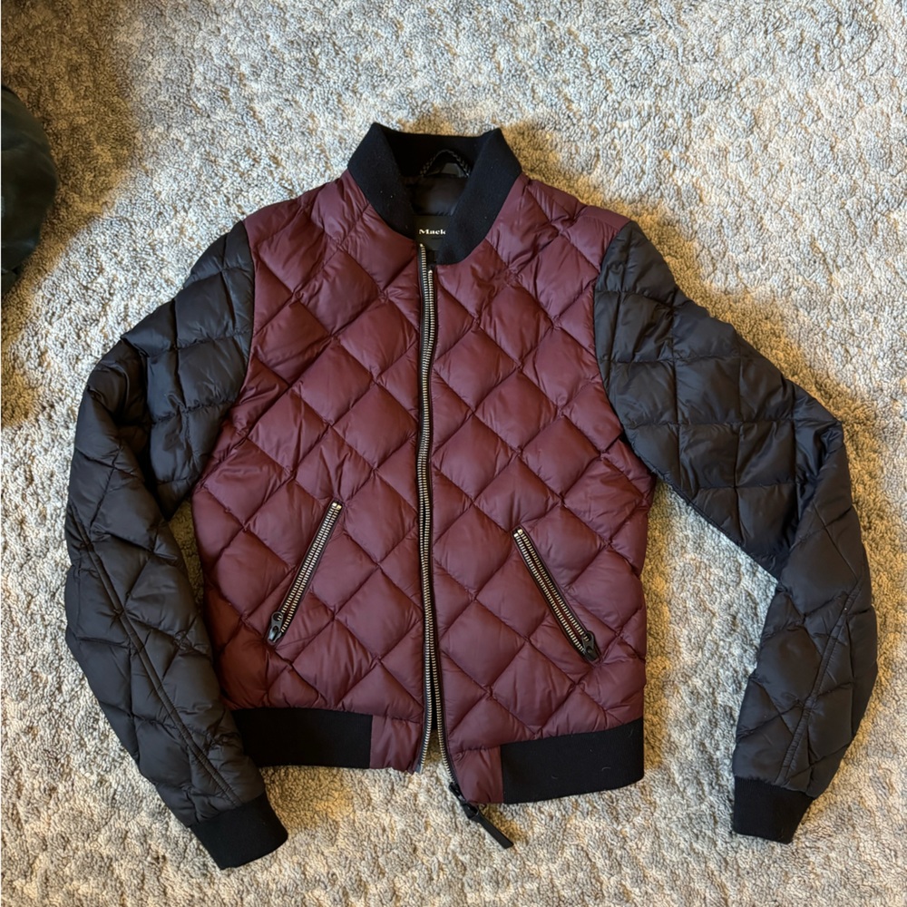 Mackage Maroon Black Down Moto Puffer Varsity Bomber Size S